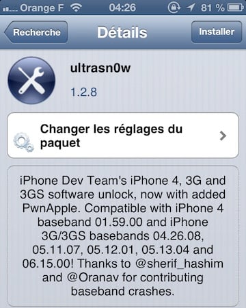 Desimlock iPhone 4 iOS 6.1 avec Ultrasn0w 1.2.8