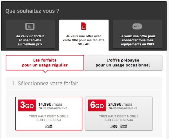 SFR : les forfaits iPad 3Go à 14,99€