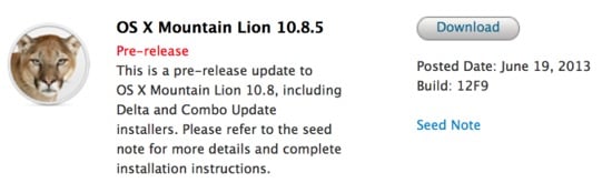 OS X Mountain Lion 10.8.5 : bêta 1 disponible