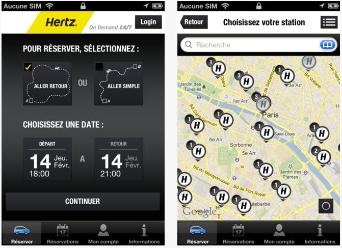 Hertz : la réservation de voitures et utilitaires sur iPhone