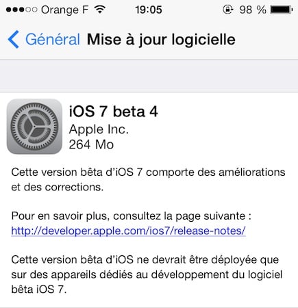 iOS 7 bêta 4 disponible