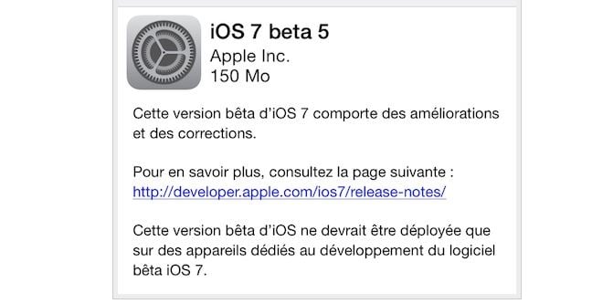 iOS 7 bêta 5 est disponible