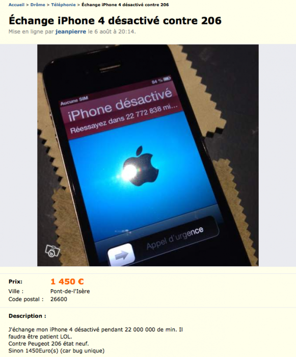 Insolite : un iPhone 4 à 1450 € sur LeBonCoin