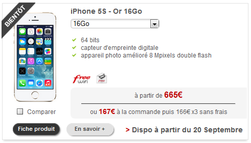 iPhone 5S : les prix Free Mobile dévoilés
