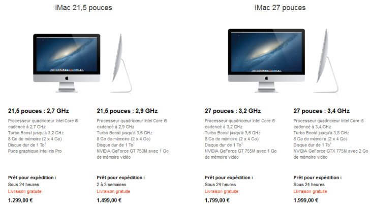 Apple Store : nouveaux iMac 21,5 et 27 pouces