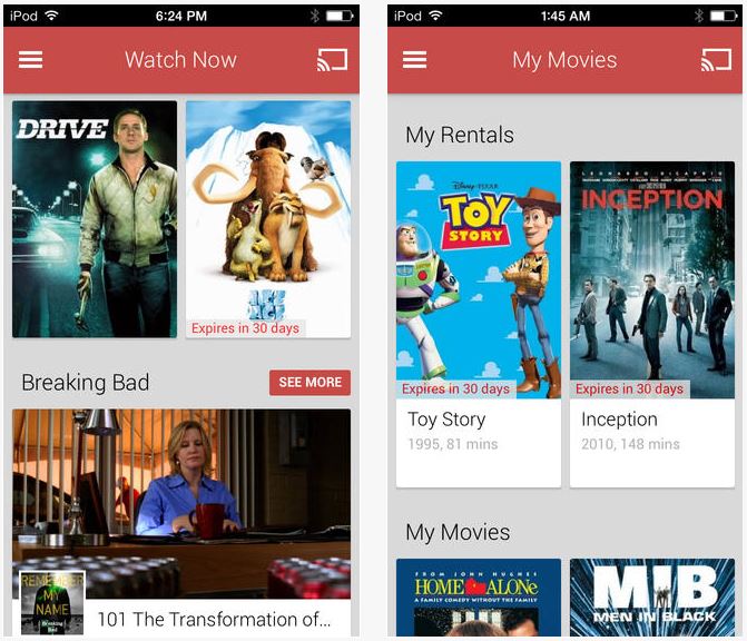 Google Play Films et TV disponible sur iOS