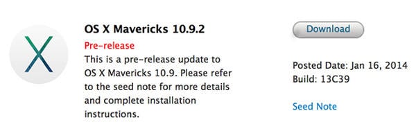 OS X 10.9.2 Mavericks : une bêta 2 à la disposition des développeurs