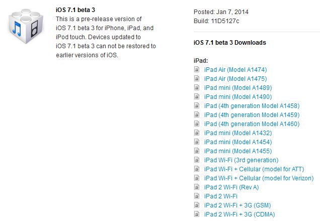 iOS 7.1 bêta 3 est disponible