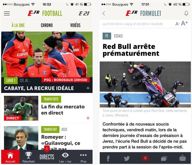 L’équipe.fr : l’application se met à jour pour iOS 7