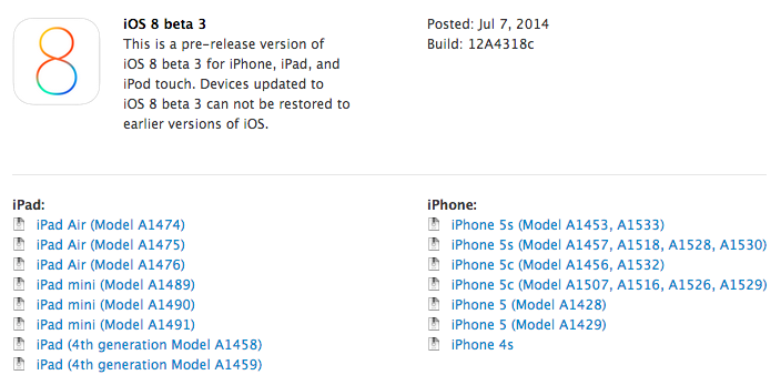 iOS 8 bêta 3 disponible sur iPhone, iPad, iPod Touch