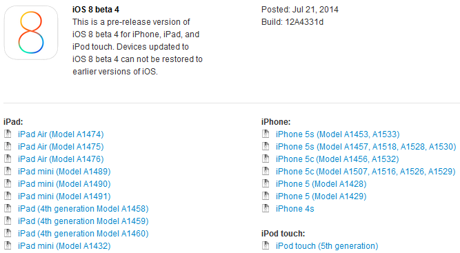 iOS 8 bêta 4 disponible sur iPhone, iPad, iPod Touch