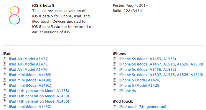 Télécharger & installer iOS 8 bêta 5 iPhone, iPad, iPod Touch