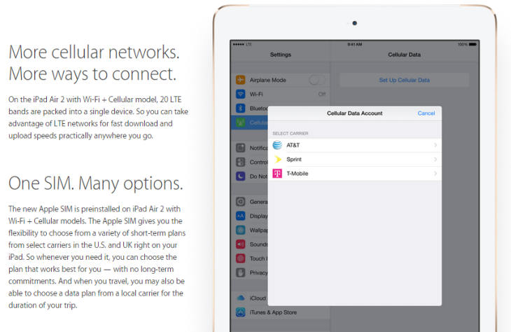 L’iPad Air 2 embarque une carte SIM universelle