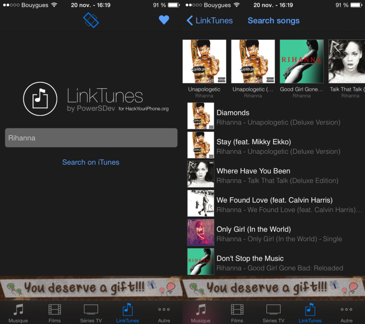 LinkTunes : iTunes Store gratuit sur iOS 8