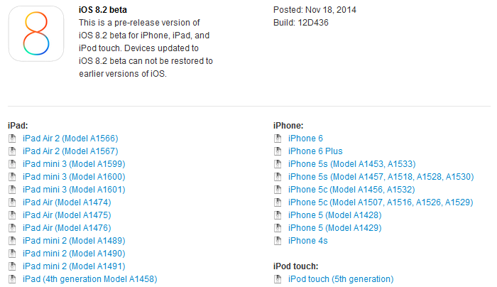 iOS 8.2 bêta 1 disponible sur iPhone, iPad & iPod Touch