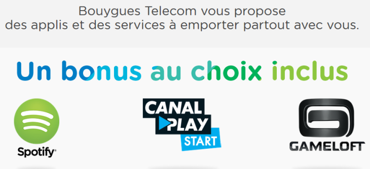 Bouygues Telecom : 4 bonus (Spotify, CanalPlay, Gameloft, TV) offerts avec les forfaits Sensation