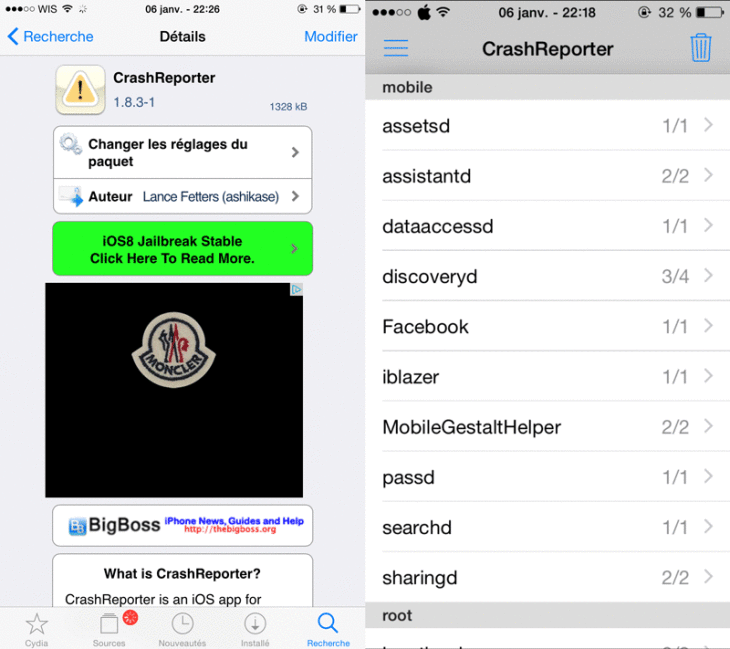 Cydia : Crash Reporter, connaître le tweak qui fait crasher l’iPhone / iPad (iOS 8)