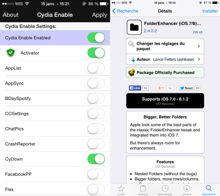 CyDown : les apps, thèmes & tweaks Cydia payants, gratuits ! (iOS 8)