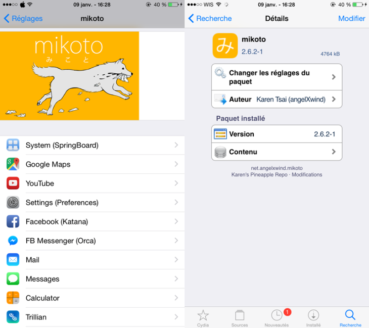 Cydia : Mikoto, le Springtomize des applications iPhone / iPad (iOS 8)