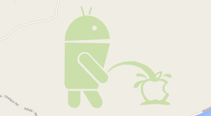 Google Maps : un robot Android urine sur la pomme d’Apple