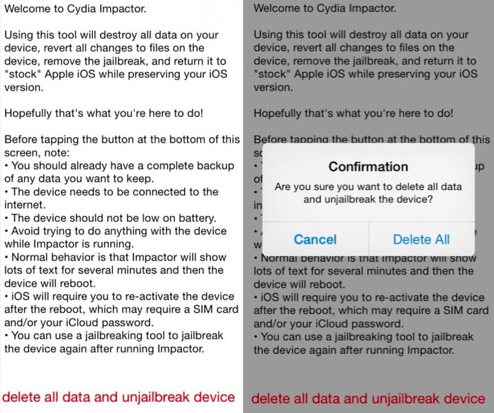 Tutoriel : Cydia Impactor, supprimer le jailbreak iOS 8 sans restaurer