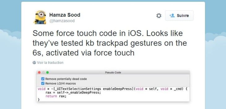 iPhone 6S : une référence au Force Touch dans le code d’iOS 9