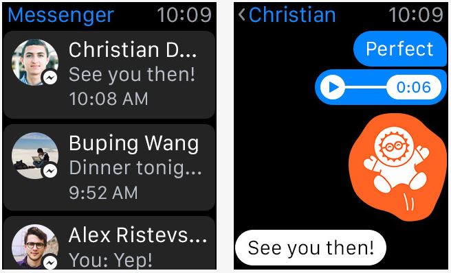 Facebook : Messenger disponible sur l’Apple Watch & compatible iOS 9