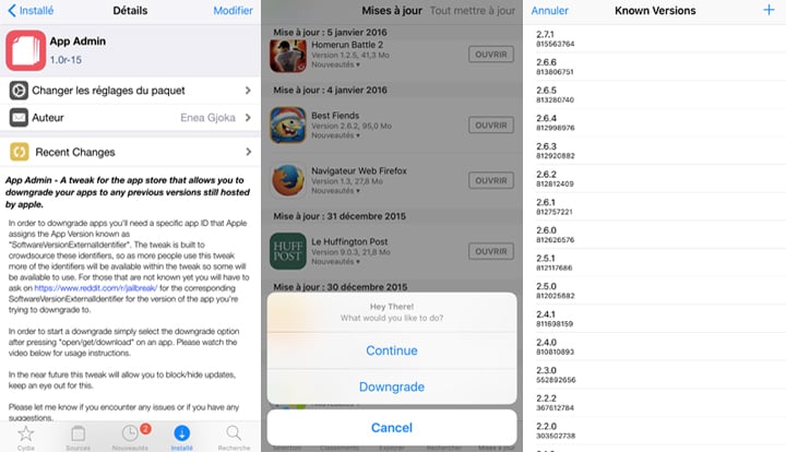 Cydia : App Admin, télécharger d’anciennes version d’applications iPhone & iPad