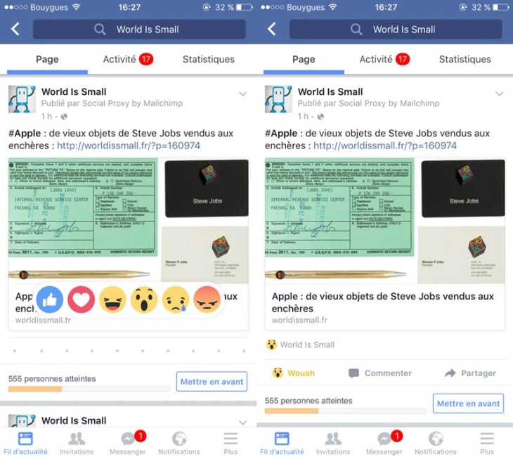 Facebook lance les Réactions en France et dans le monde