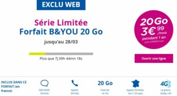 B&YOU : forfait 4G avec 20 Go d’Internet à 3,99€/mois