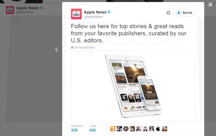 Le compte Apple News désormais actif sur Twitter