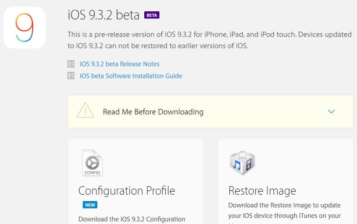 iOS 9.3.2 bêta 1 disponible sur iPhone, iPad, iPod Touch