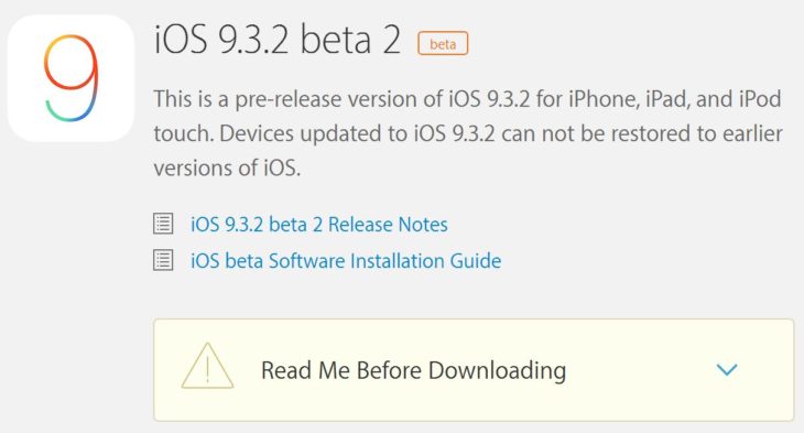 iOS 9.3.2 bêta 2 disponible (iPhone, iPad & iPod Touch)