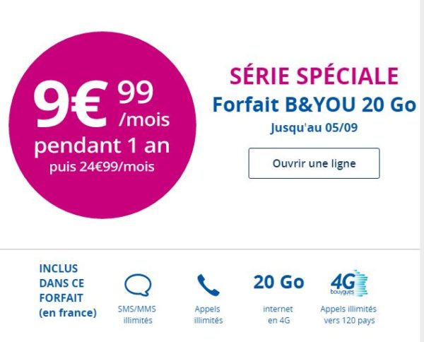 Forfait B And You Deja Client B&You : un forfait avec 20 Go d'Internet à 9,99€/mois pendant 1 an