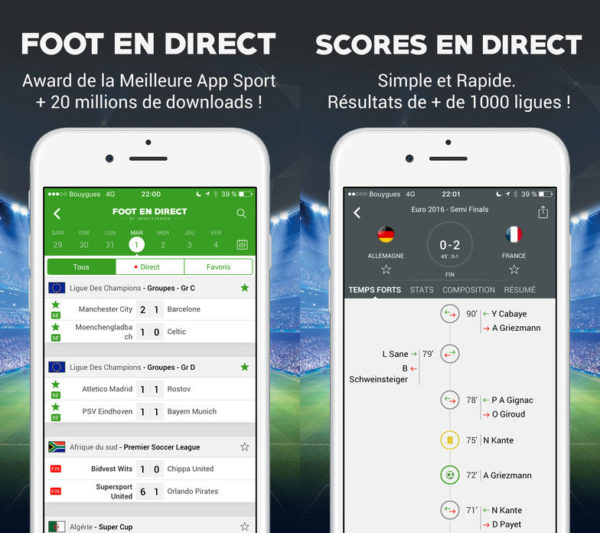 Foot en Direct  l'app ultime de football sur iPhone, iPad, iPod Touch