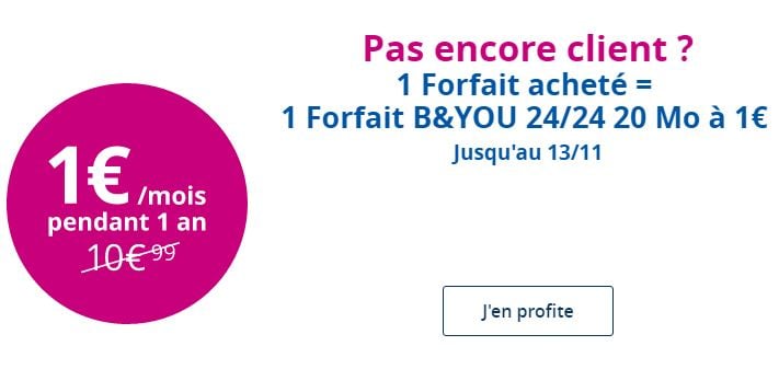 B&You : un forfait 24/24 20 Mo (4G) à 1€/mois pendant un an