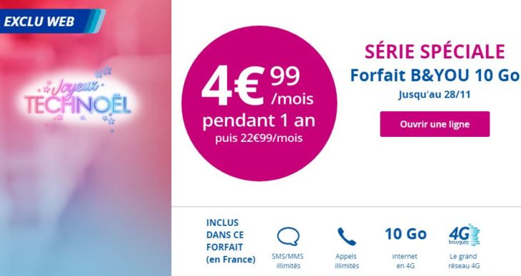 B&You : un forfait 4G 10 Go à 4,99€/mois pendant 1 an  !