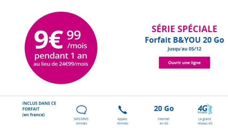 B&You : un forfait 4G 20 Go à 9,99€/mois pendant 1 an