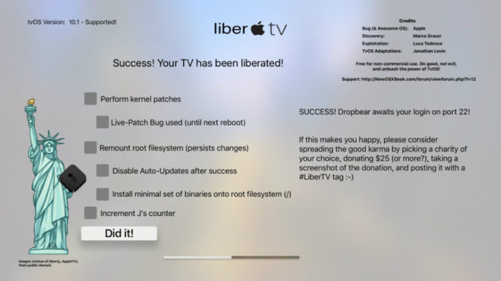 Tutoriel : jailbreak Apple TV (tvOS 9.1 à tvOS 10.1) avec LiberTV