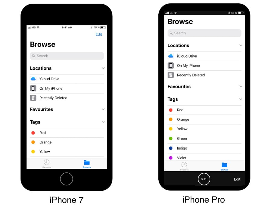 iPhone 8 : un aperçu des applications sur l'écran borderless