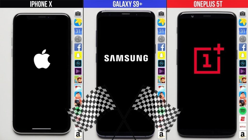 Galaxy S9+ vs iPhone X vs OnePlus 5T : test de rapidité