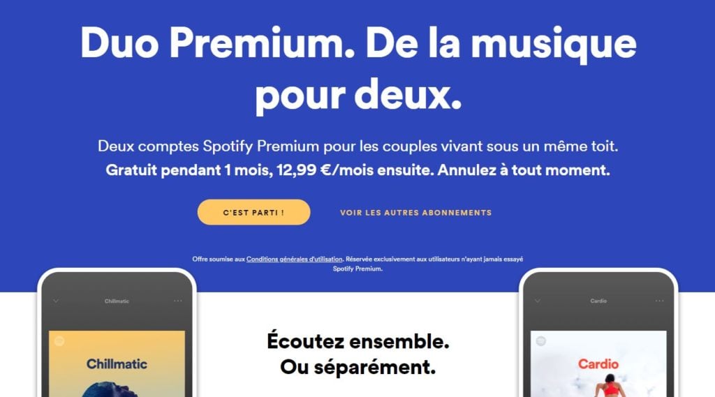 Spotify Duo Premium : un abonnement pour les couples à 12,99 €/mois