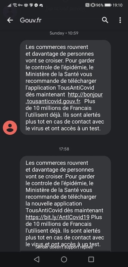 Covid-19 : un SMS du "gouvernement" que vous avez reçu renvoie vers un virus