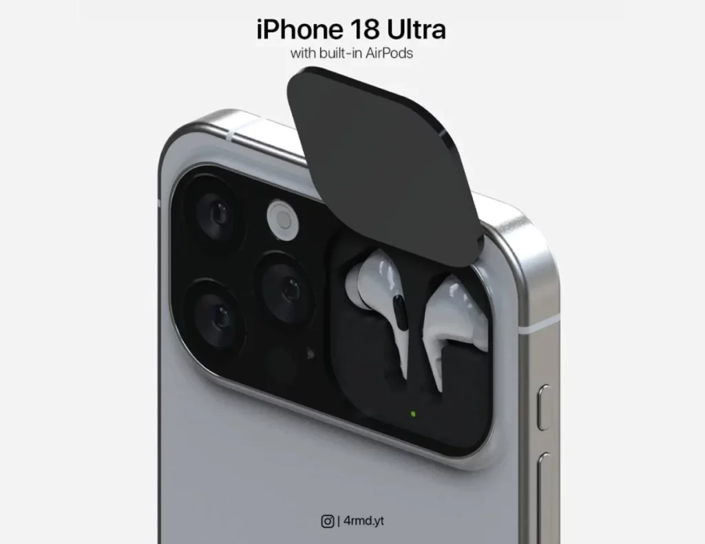 Concept d’iPhone 18 Ultra avec AirPods intégrés… – Source : 4RMD