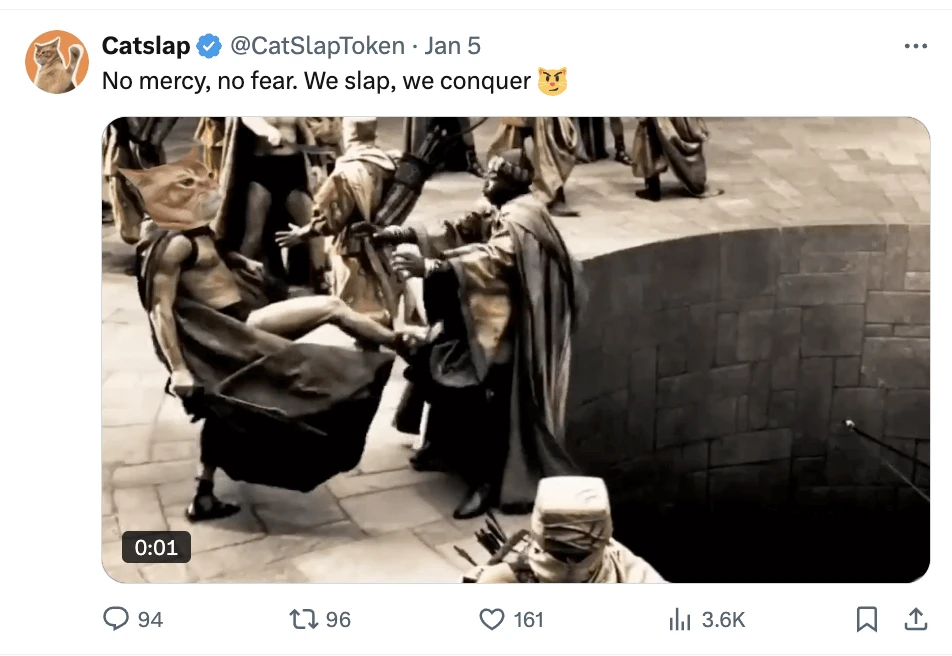 Catslap annonce un burn de 1 million de $ : +42% pour SLAP en 7 jours, qui éclipse Popcat (+13%)